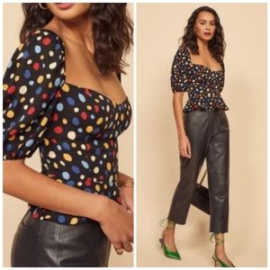 Reformation polka dot peplum sweetheart top size 12
